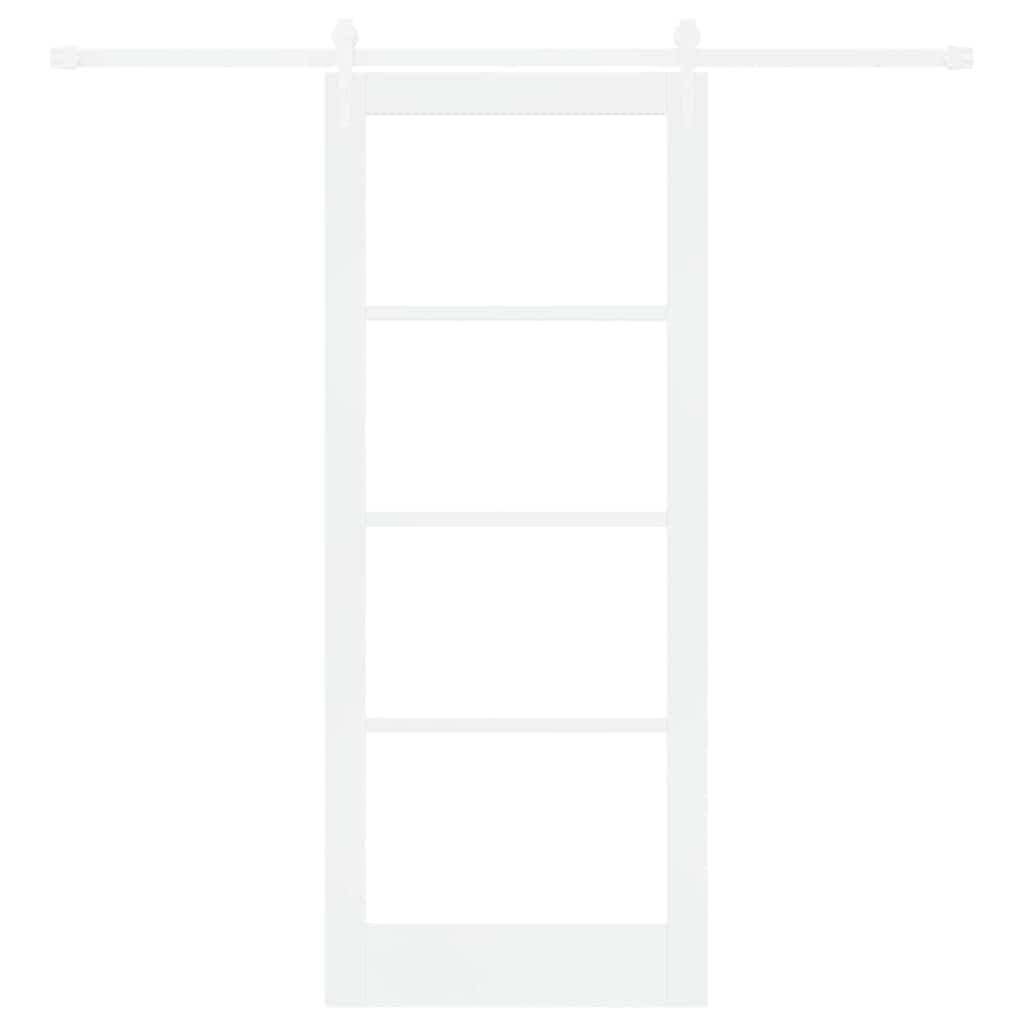Porta Scorrevole Bianco 83 x 202 cm - Legno Massello di Pino e Vetro