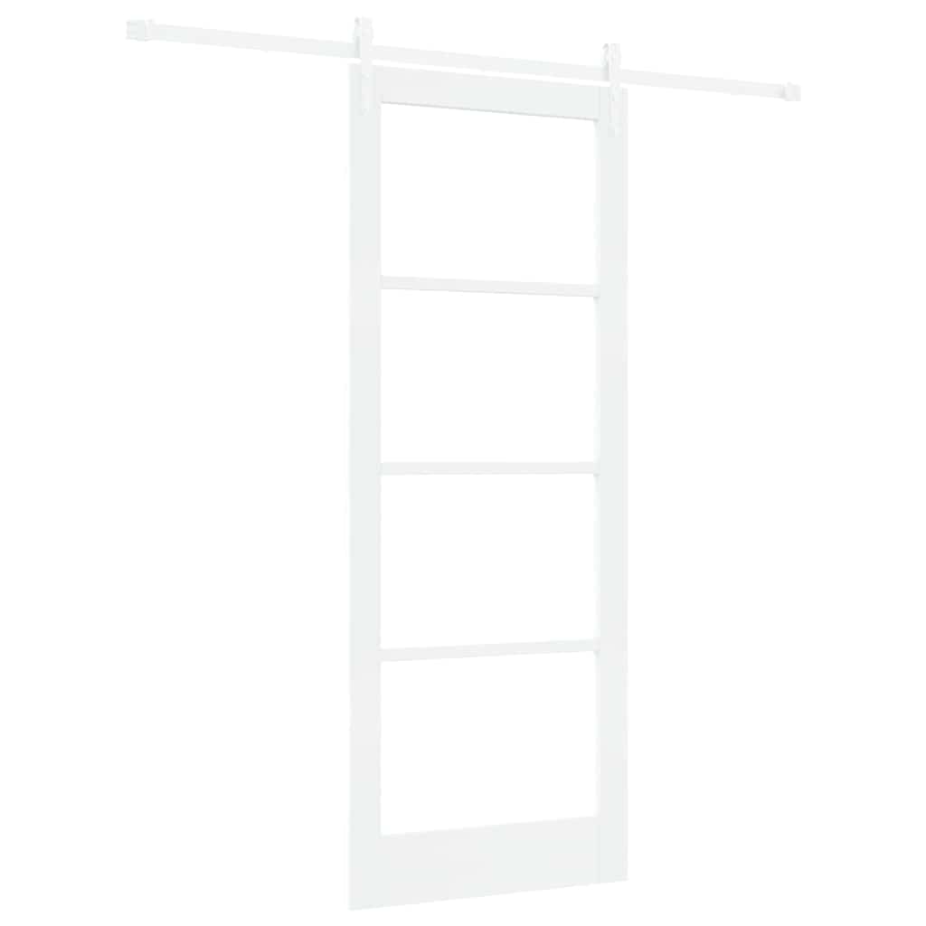 Porta Scorrevole Bianco 83 x 211 cm - Legno Massello Pino e Vetro