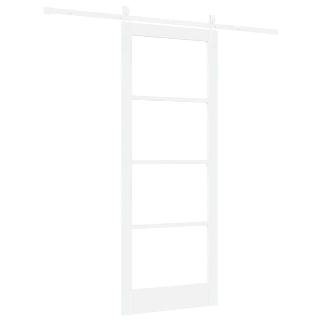 Porta Scorrevole Bianco 83 x 211 cm - Legno Massello Pino e Vetro