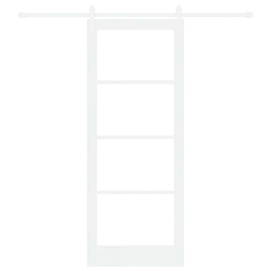 Porta Scorrevole Bianco 83 x 211 cm - Legno Massello Pino e Vetro