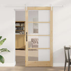 Porta Scorrevole Naturale 93 x 202 cm Legno Massello Pino e Vetro