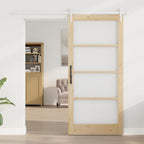 Porta Scorrevole Naturale 93 x 202 cm Legno Massello Pino e Vetro