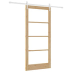 Porta Scorrevole Naturale 93 x 202 cm Legno Massello Pino e Vetro