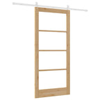 Porta Scorrevole Naturale 93 x 202 cm Legno Massello Pino e Vetro