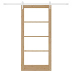 Porta Scorrevole Naturale 93 x 202 cm Legno Massello Pino e Vetro
