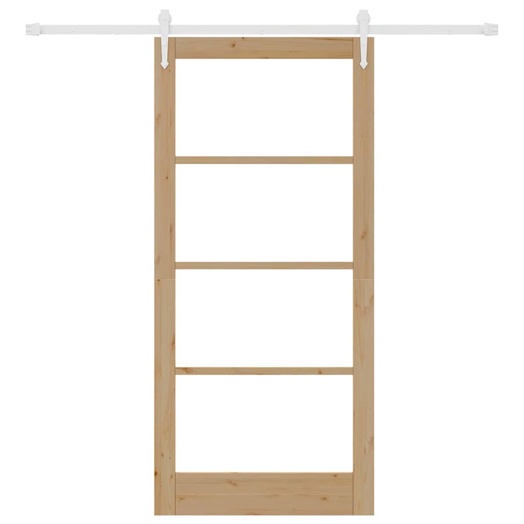 Porta Scorrevole Naturale 93 x 202 cm Legno Massello Pino e Vetro