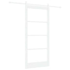 Porta Scorrevole Bianco 93 x 202 cm Legno Massello Pino e Vetro