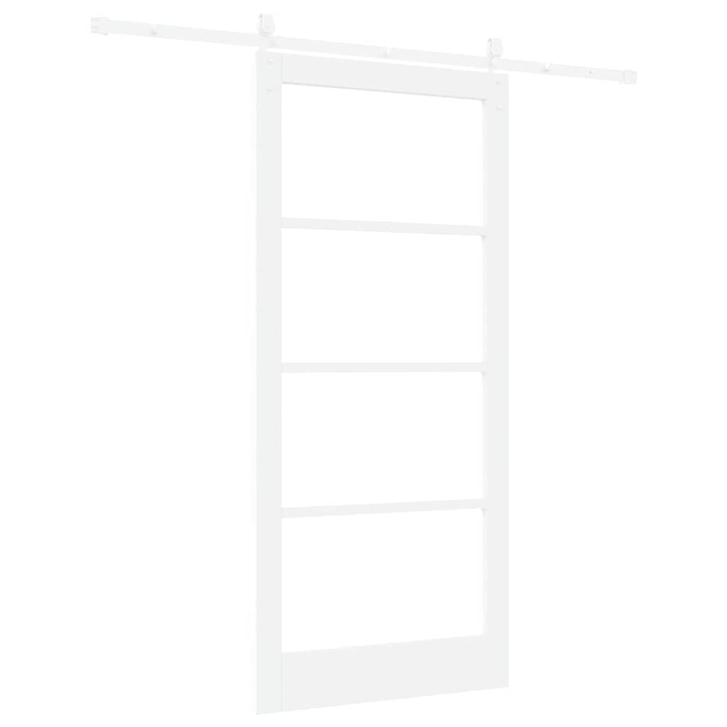 Porta Scorrevole Bianco 93 x 202 cm Legno Massello Pino e Vetro