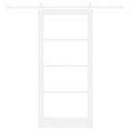 Porta Scorrevole Bianco 93 x 202 cm Legno Massello Pino e Vetro