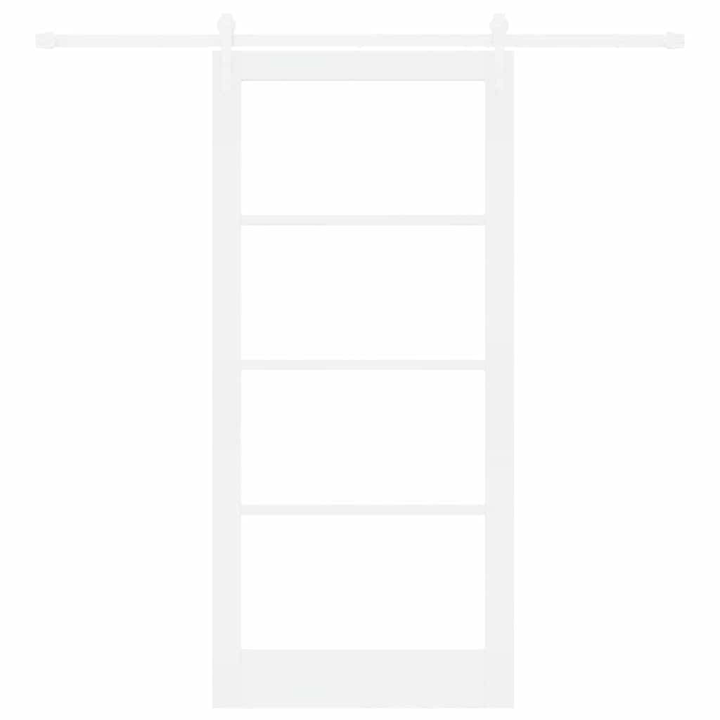 Porta Scorrevole Bianco 93 x 202 cm Legno Massello Pino e Vetro