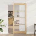 Porta Scorrevole Naturale 93 x 211 cm - Legno Massello di Pino e Vetro