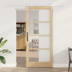 Porta Scorrevole Naturale 93 x 211 cm - Legno Massello di Pino e Vetro