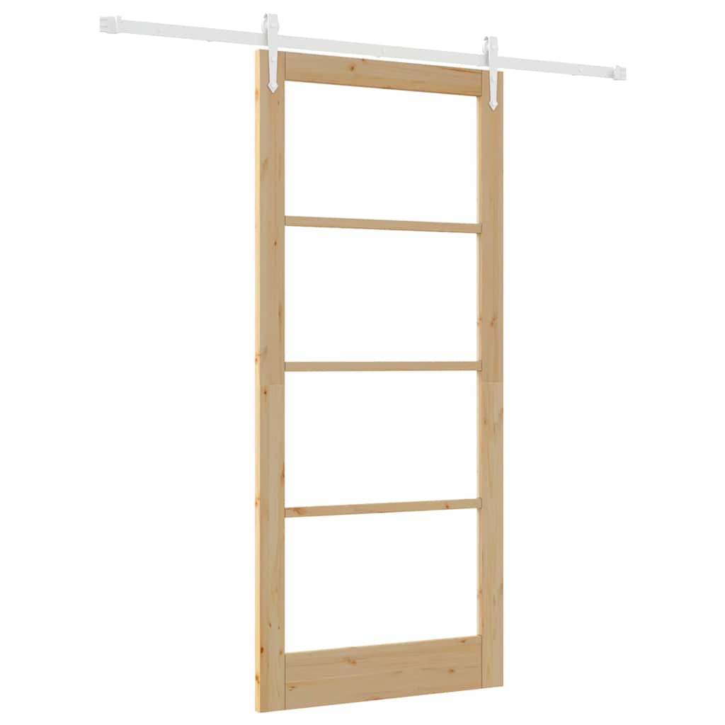 Porta Scorrevole Naturale 93 x 211 cm - Legno Massello di Pino e Vetro