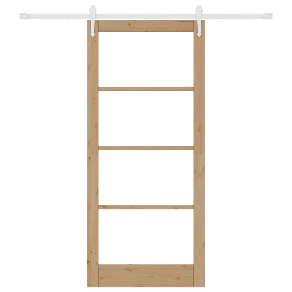 Porta Scorrevole Naturale 93 x 211 cm - Legno Massello di Pino e Vetro