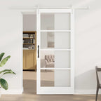 Porta Scorrevole Bianco 93 x 211 cm Legno Massello Pino e Vetro