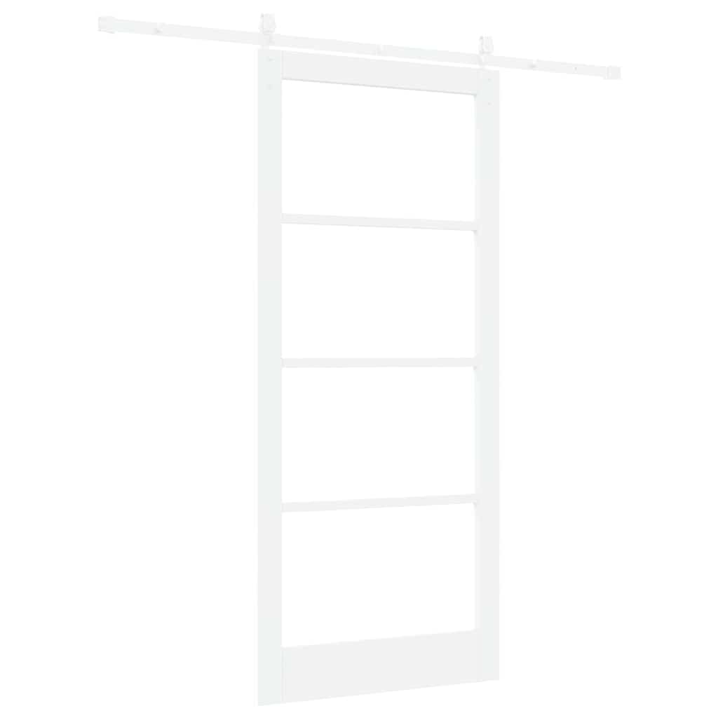 Porta Scorrevole Bianco 93 x 211 cm Legno Massello Pino e Vetro