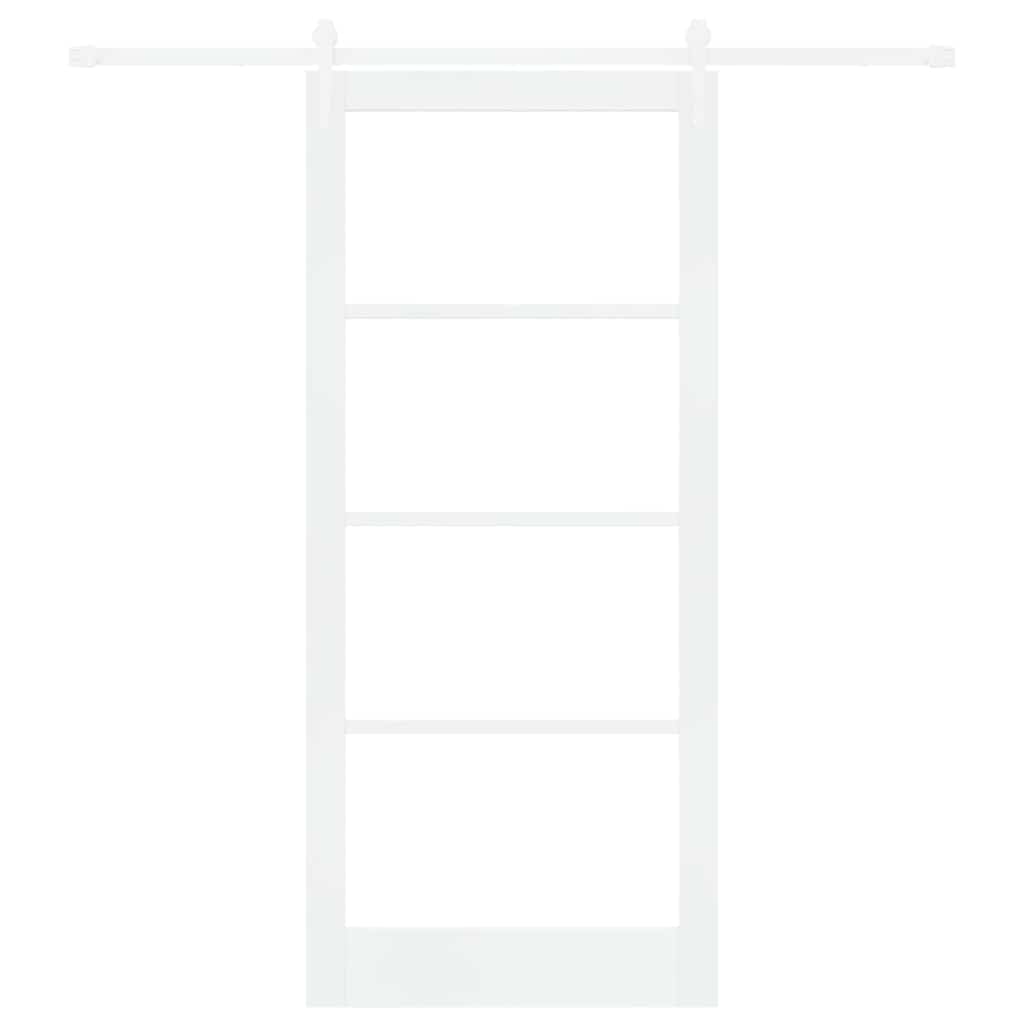 Porta Scorrevole Bianco 93 x 211 cm Legno Massello Pino e Vetro