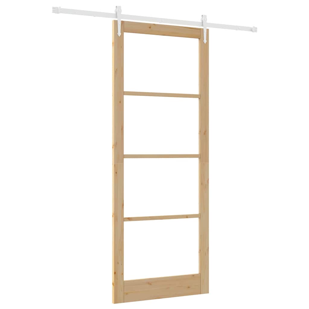 Porta Scorrevole Naturale 93 x 232 cm - Legno Massello di Pino e Vetro
