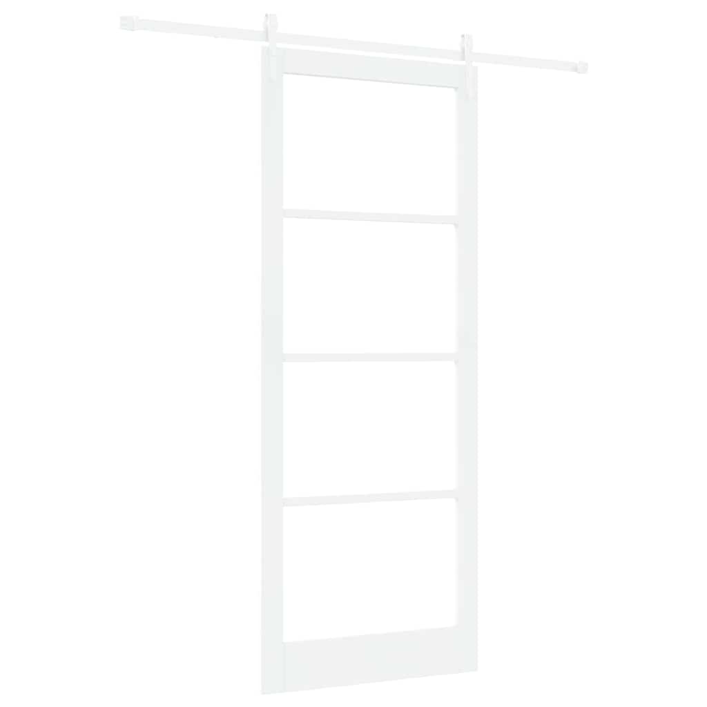 Porta Scorrevole Bianco 93 x 232 cm - Legno Massello Pino e Vetro