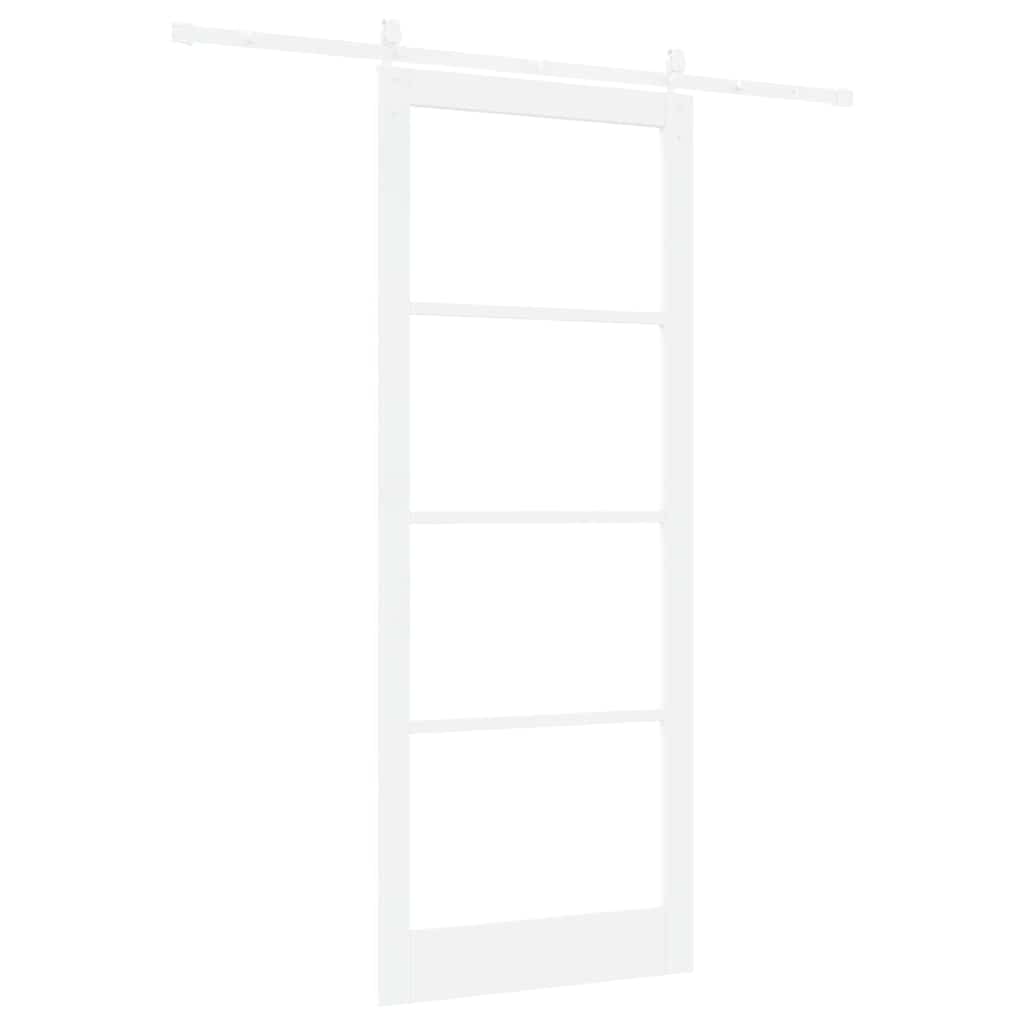 Porta Scorrevole Bianco 93 x 232 cm - Legno Massello Pino e Vetro