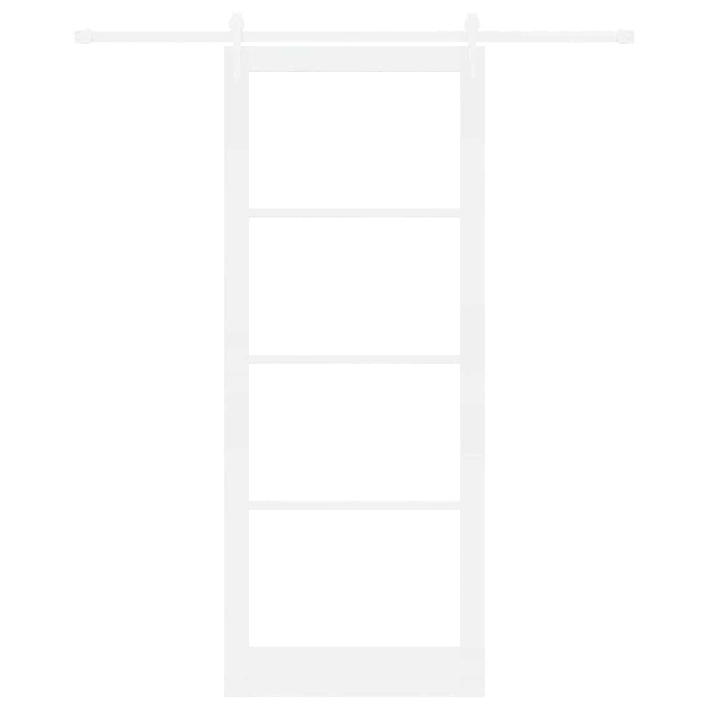 Porta Scorrevole Bianco 93 x 232 cm - Legno Massello Pino e Vetro