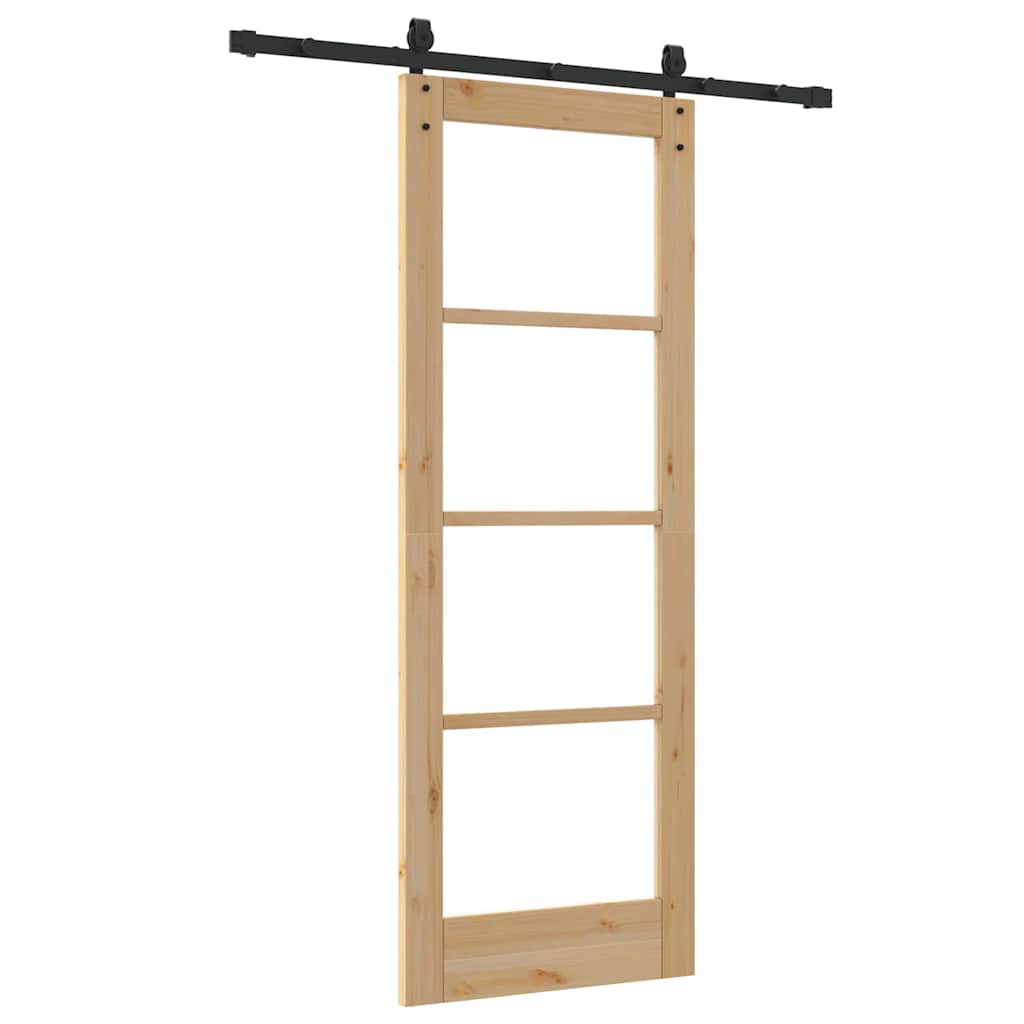 Porta Scorrevole ORKDAL Legno Massello Pino e Vetro 73,5 x 198,5 cm Naturale