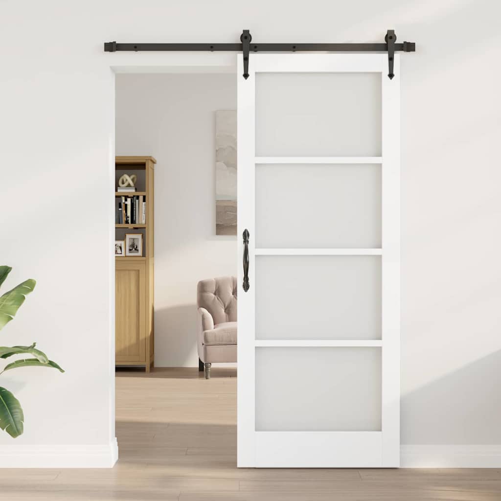 Porta scorrevole ORKDAL bianco 83 x 211 cm legno massello pino e vetro