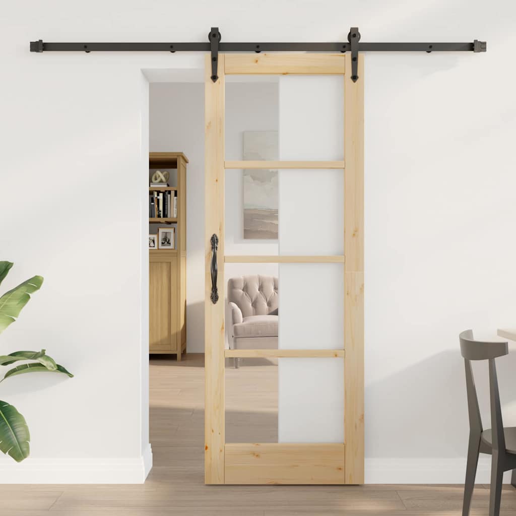 Porta scorrevole ORKDAL in legno massello di pino e vetro naturale 73,5 x 198,5 cm
