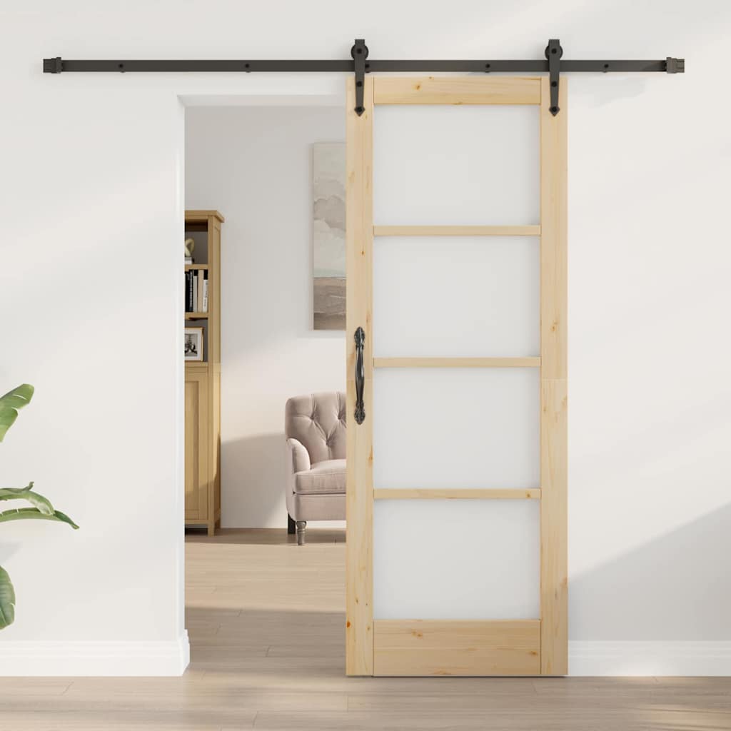 Porta scorrevole ORKDAL in legno massello di pino e vetro naturale 73,5 x 198,5 cm