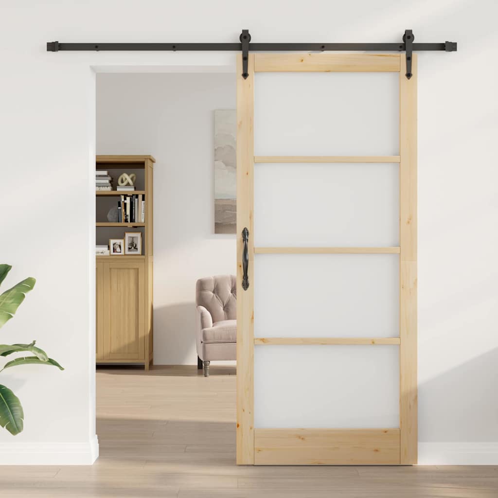 Porta scorrevole ORKDAL legno massello pino e vetro naturale 93 x 211 cm