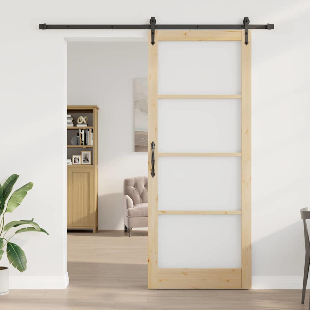 Porta scorrevole ORKDAL legno massello pino e vetro naturale 93 x 232 cm