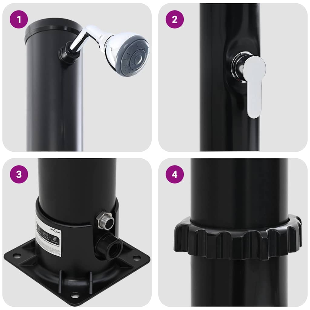 Doccia Solare da Esterno Nero 217 cm PVC e Alluminio