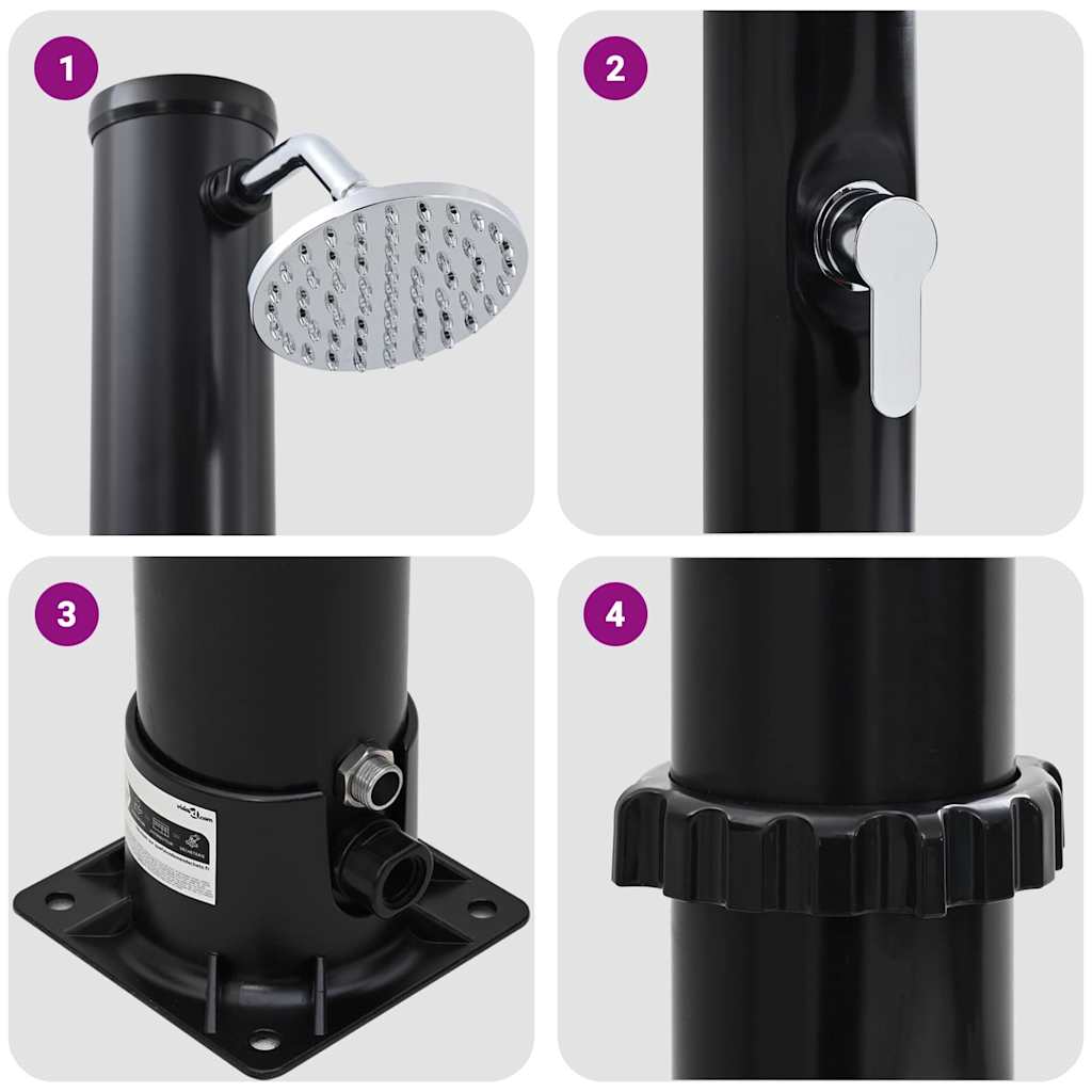 Doccia Solare da Esterno Nero 217 cm PVC e Alluminio
