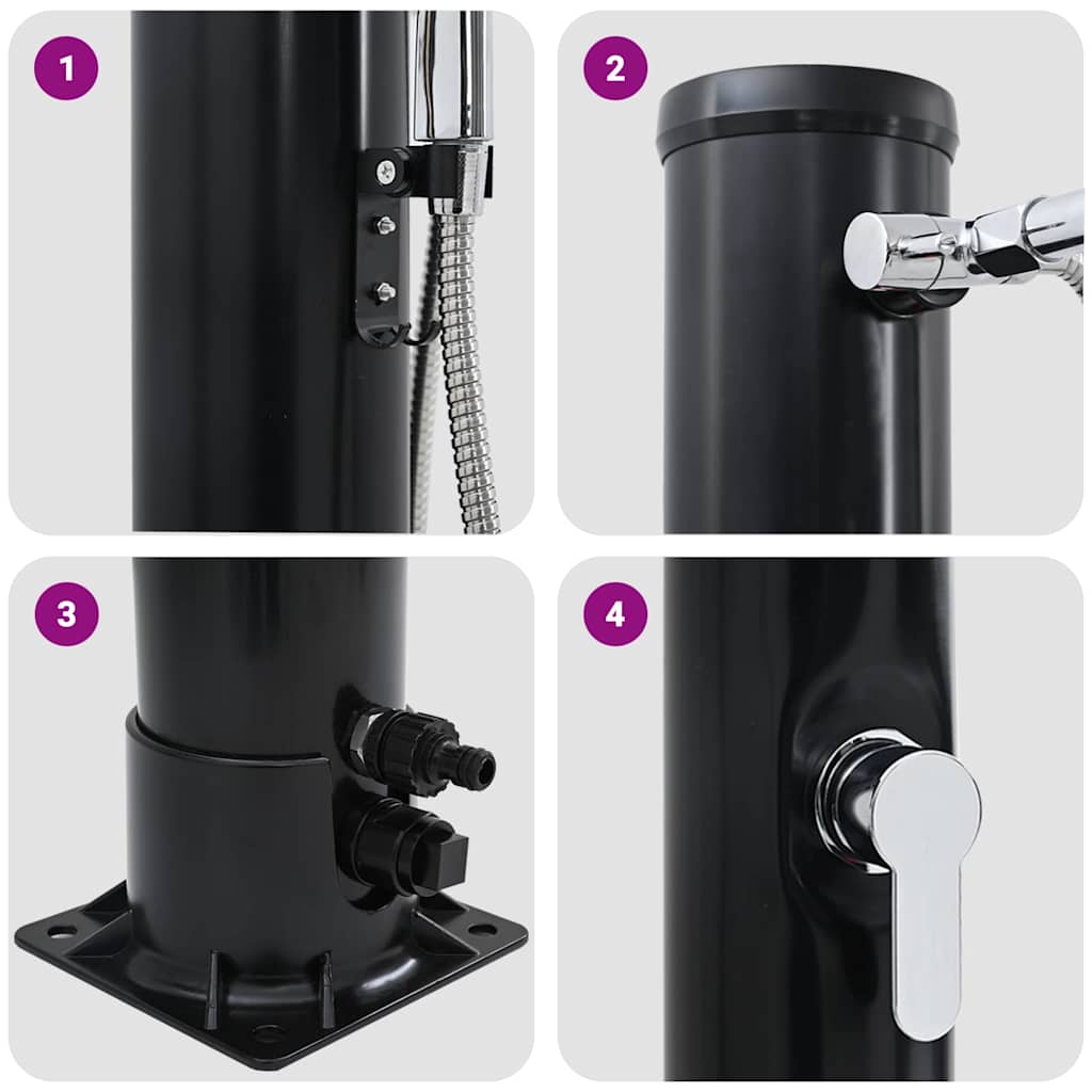 Doccia Solare da Esterno Nero 217 cm in PVC e Alluminio