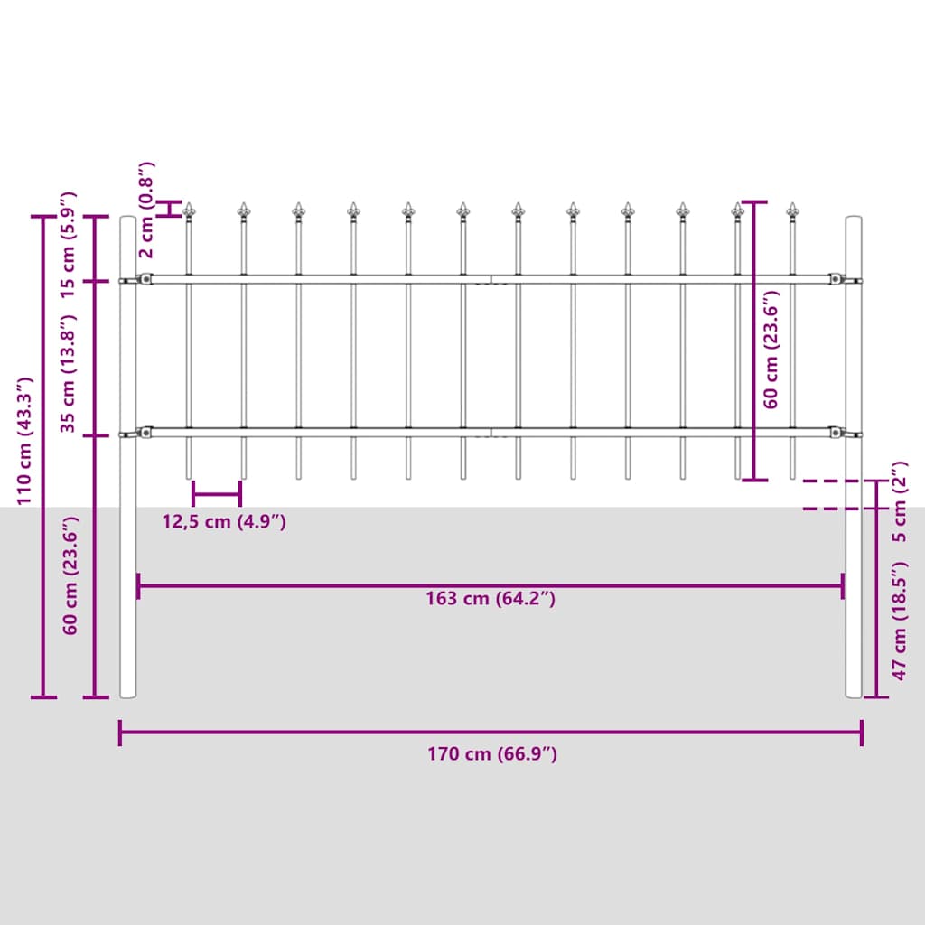 Recinzione per Giardino 2 pezzi Acciaio Grigio 340 x 110 cm