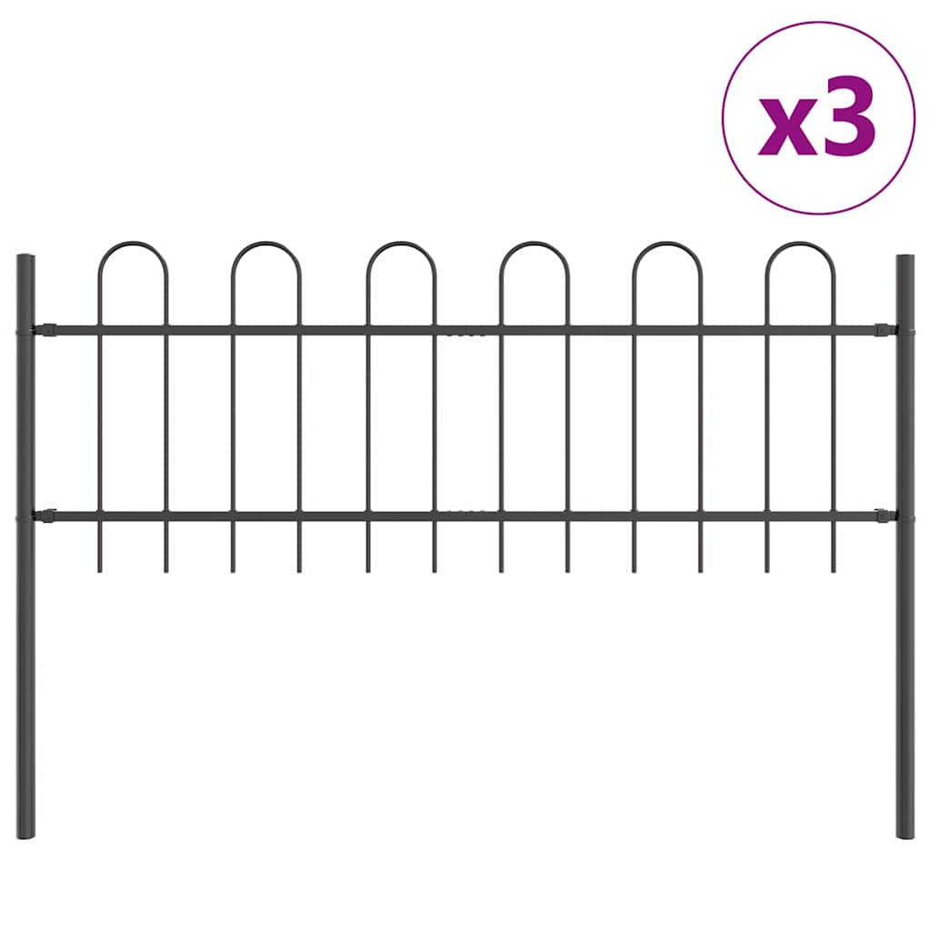 Recinzione per Giardino 3 pezzi Acciaio Verniciato Grigio 5,1 x 0,6 m