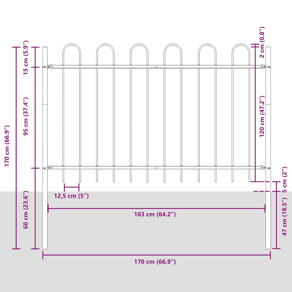 Recinzione per Giardino 3 pezzi Acciaio Grigio 5,1 x 1,2 m