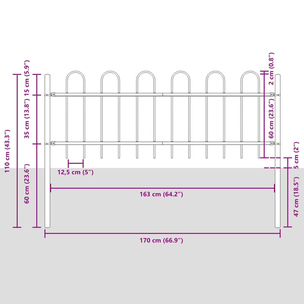 Recinzione da Giardino 5 pezzi Acciaio Bianco 8,5 x 0,6 m