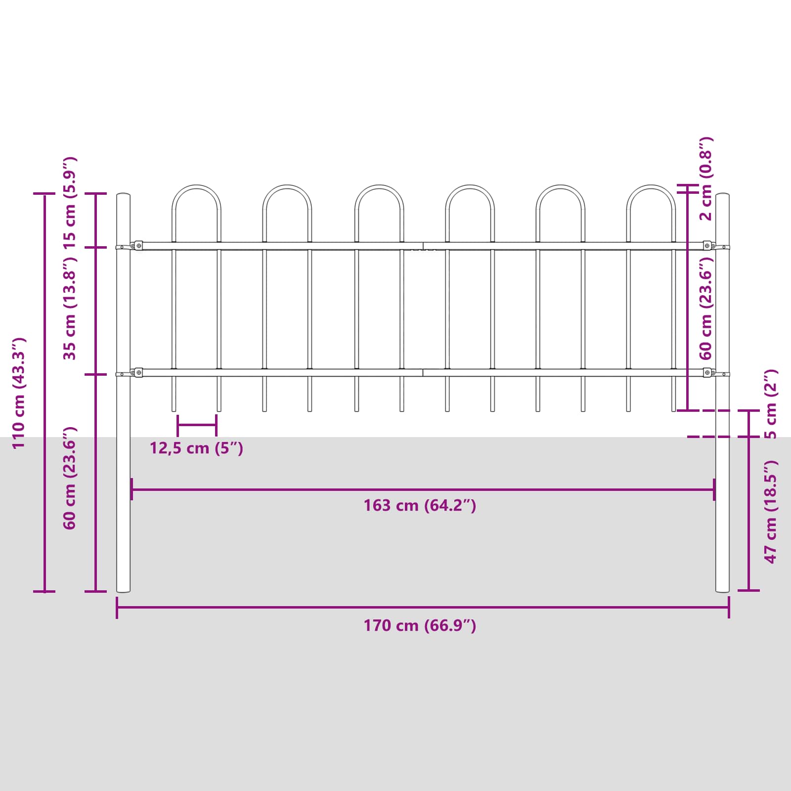 Recinzione da Giardino 5 pezzi Acciaio Bianco 8,5 x 0,6 m