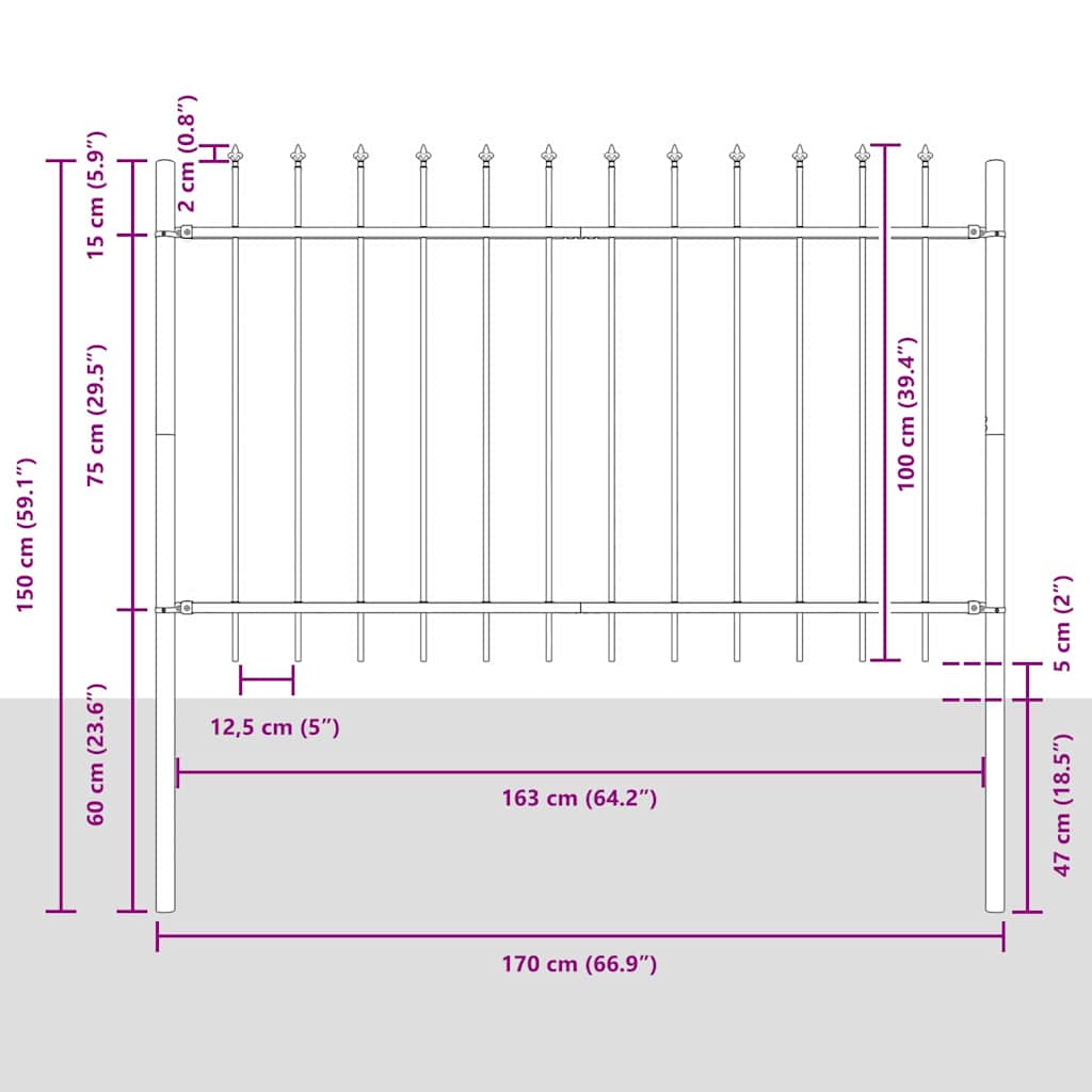 Recinzione per Giardino 6 pezzi Acciaio Grigio 10,2 x 1 m