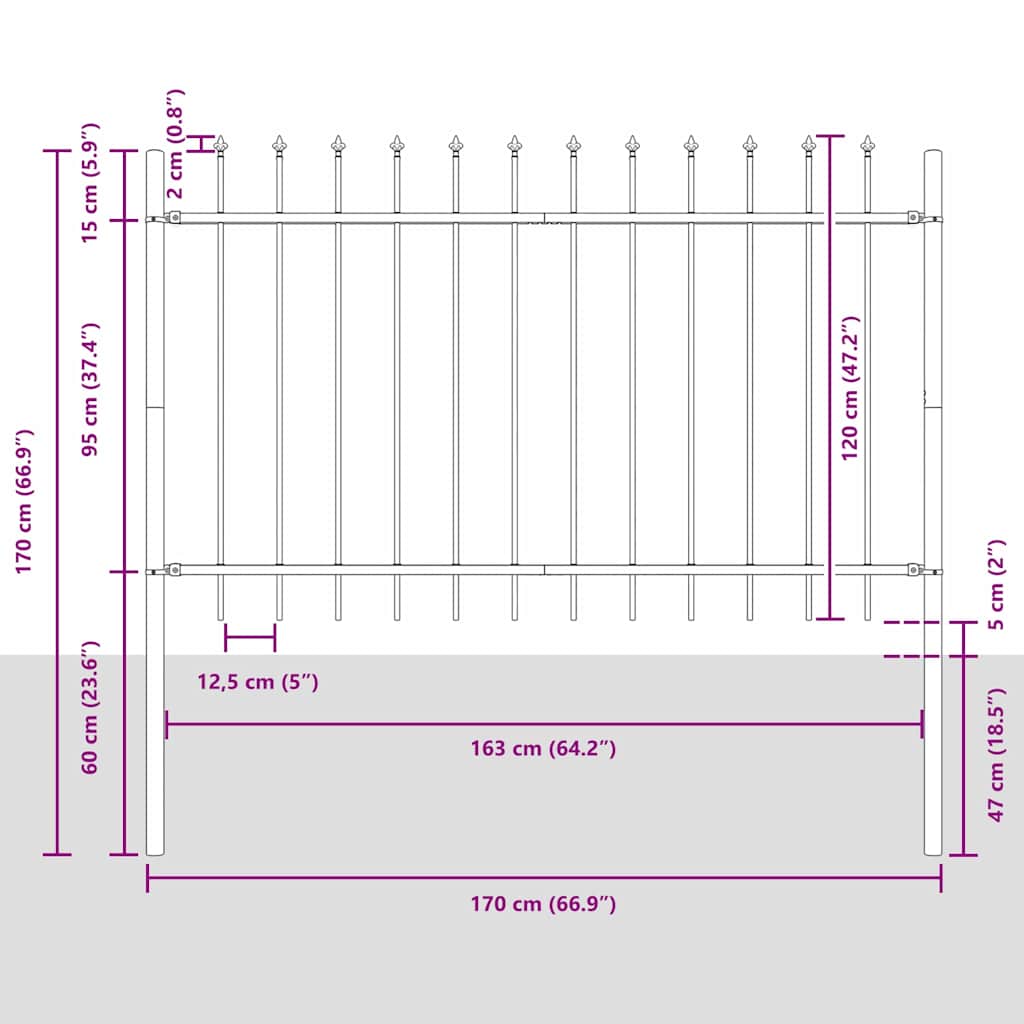 Recinzione per Giardino 6 pezzi Acciaio Grigio 10,2 x 1,2 m
