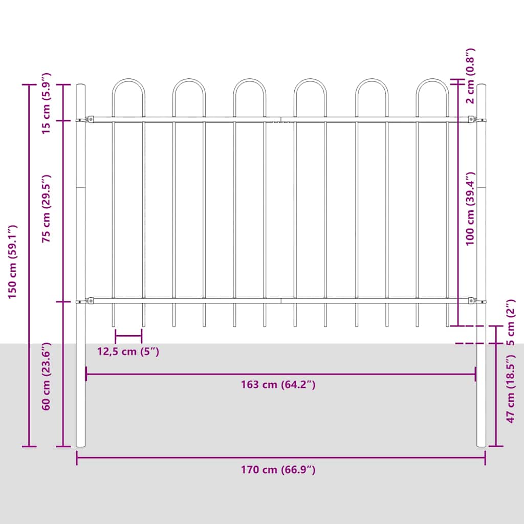 Recinzione per Giardino 8 pezzi Acciaio Bianco 13,6 x 1 m