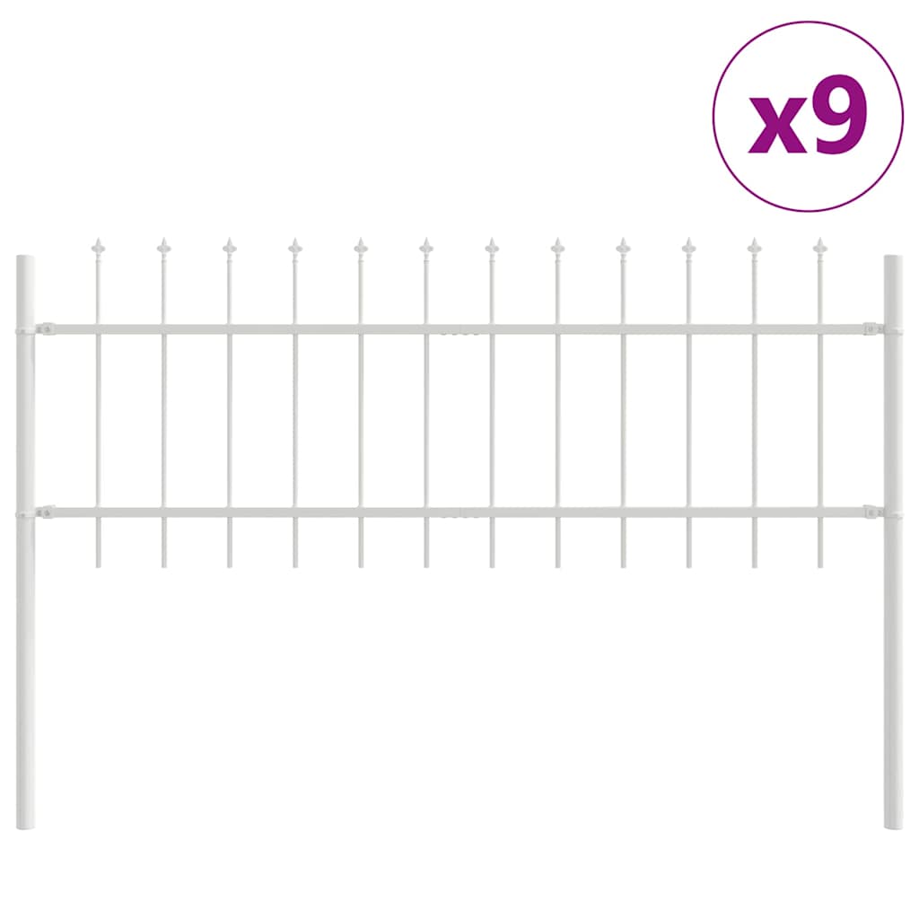 Recinzione per Giardino 9 pz Acciaio Verniciato Bianco 15,3 x 0,6 m