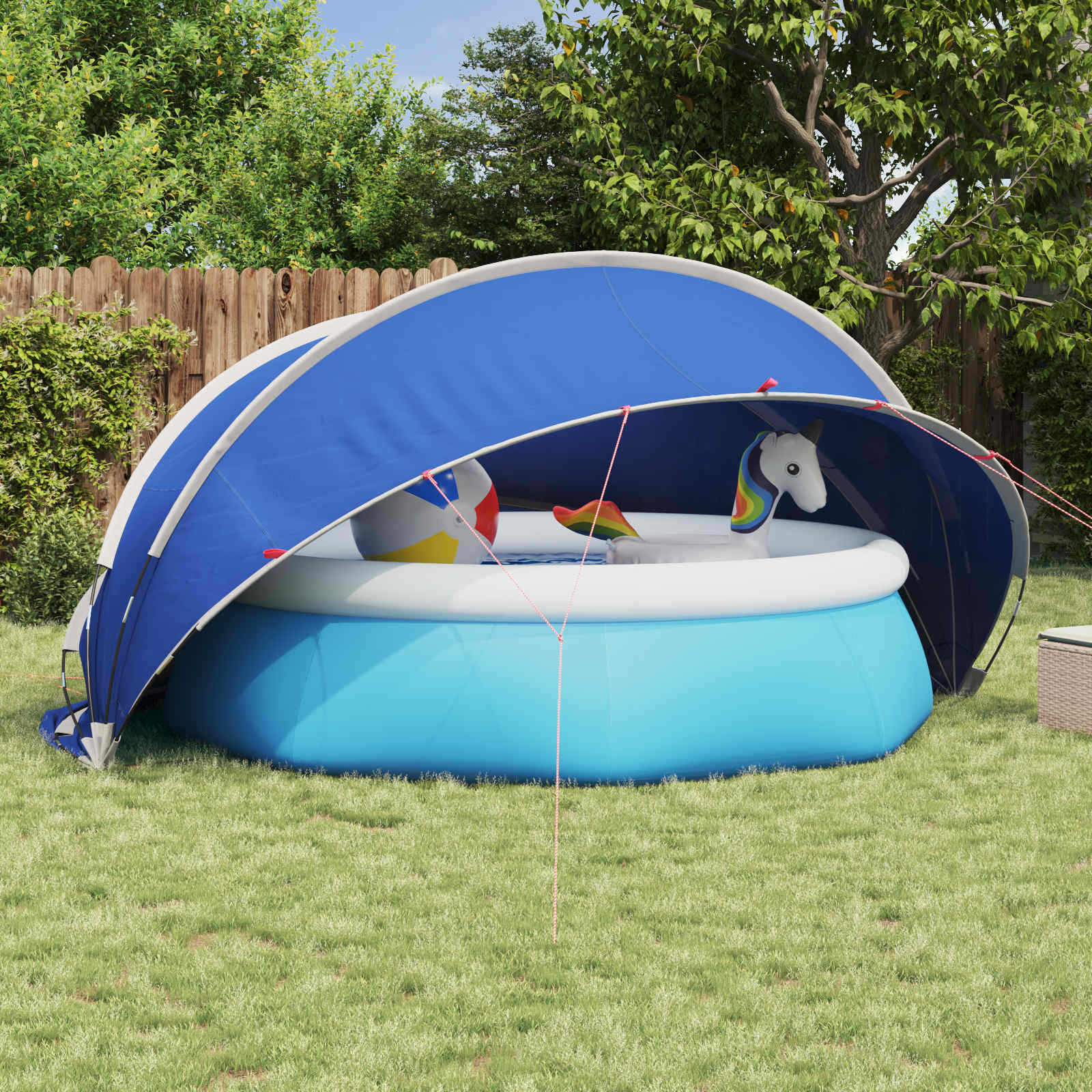 Dome Pieghevole per Piscina 405 x 405 x 192 cm Blu Azzurro