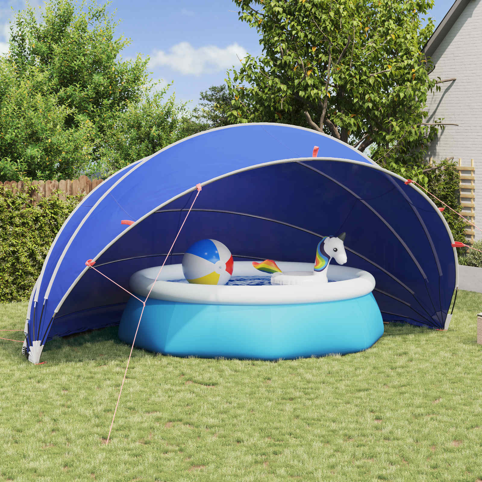 Dome Pieghevole per Piscina 592 x 590 x 275 cm Blu Azzurro