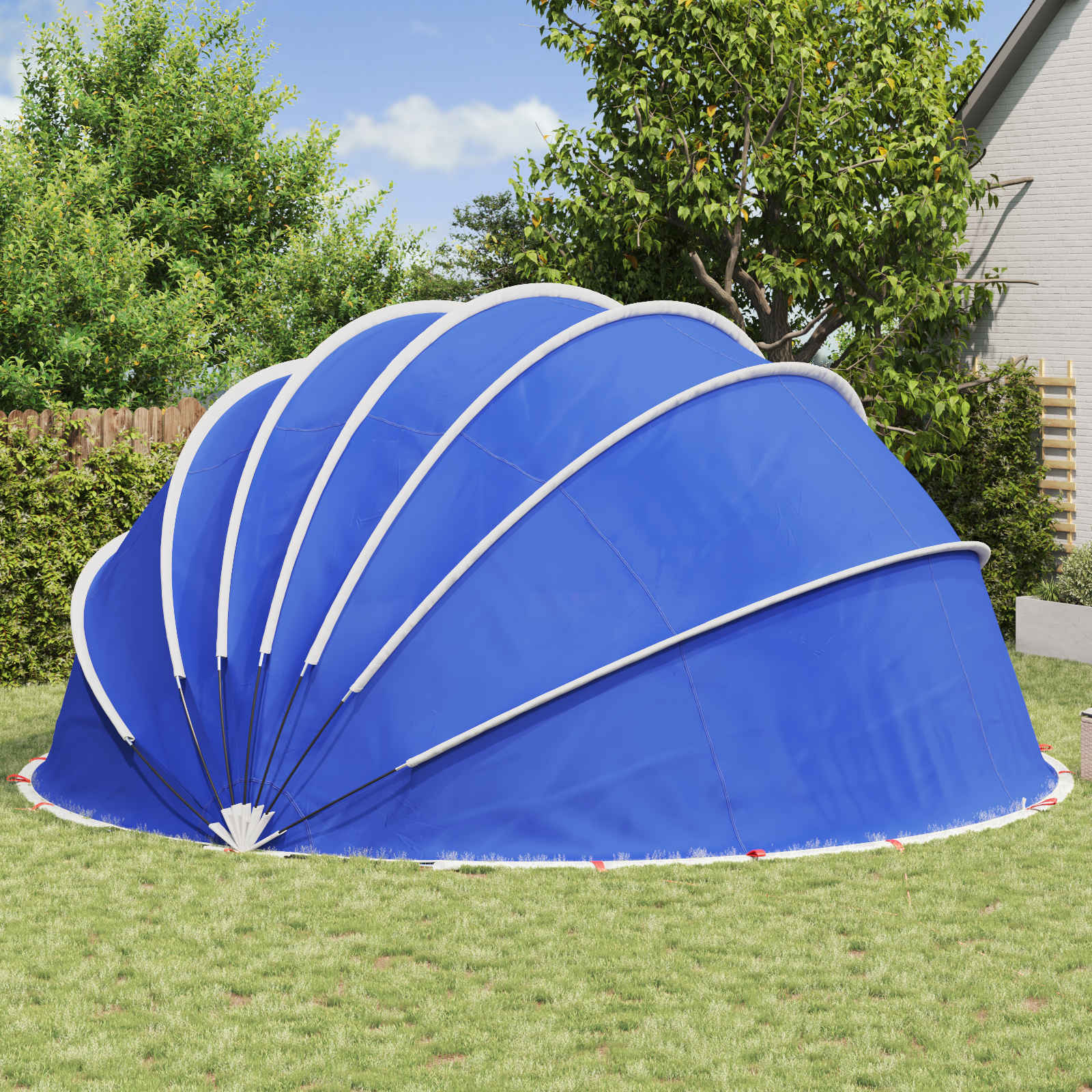 Dome Pieghevole per Piscina 592 x 590 x 275 cm Blu Azzurro