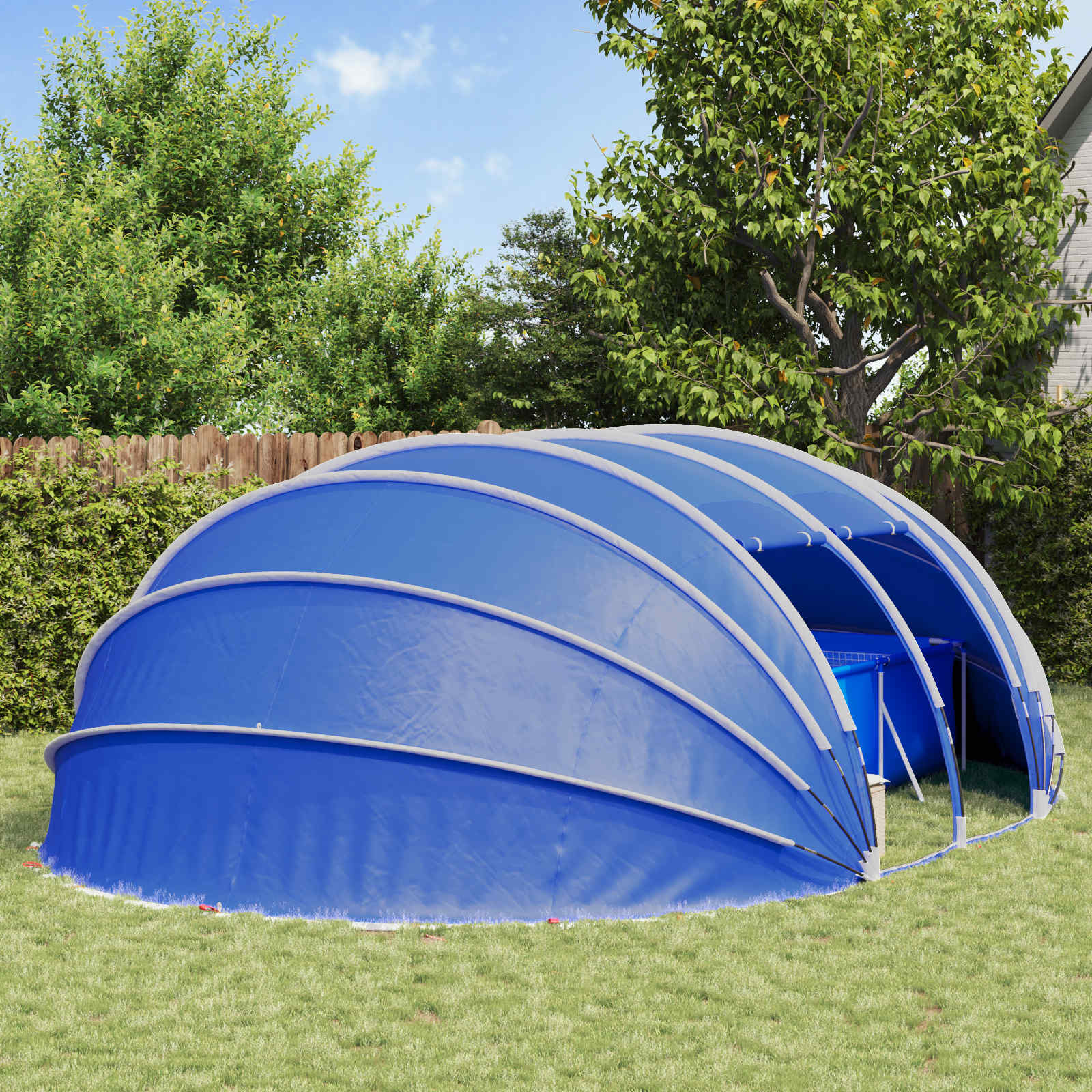 Tenda da piscina a cupola 538 x 440 x 204 cm Blu Azzurro