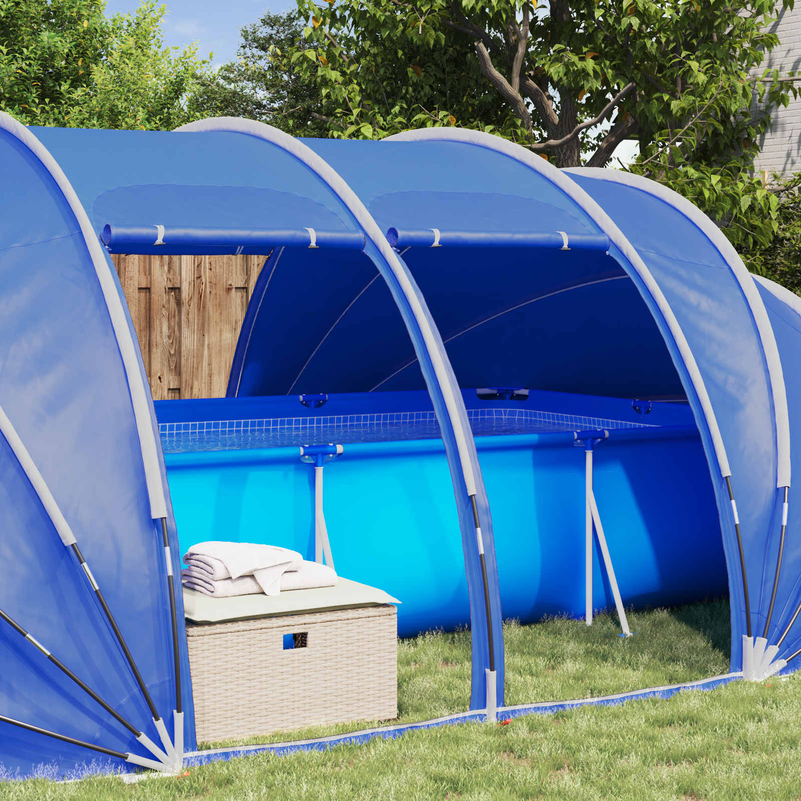 Tenda da piscina a cupola 640 x 432 x 205 cm Blu azzurro