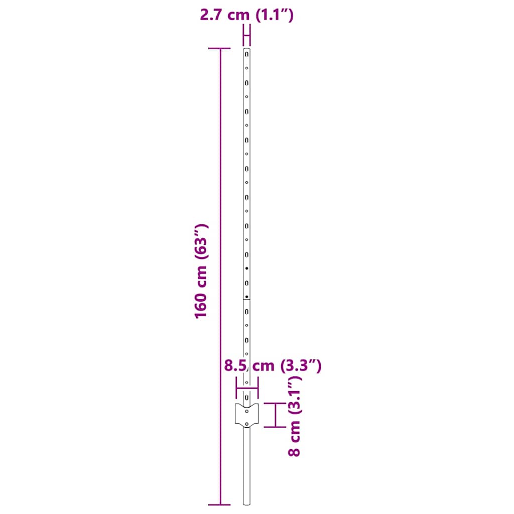 Palo per recinzione interrato Verde 160 cm - Set 11 pezzi