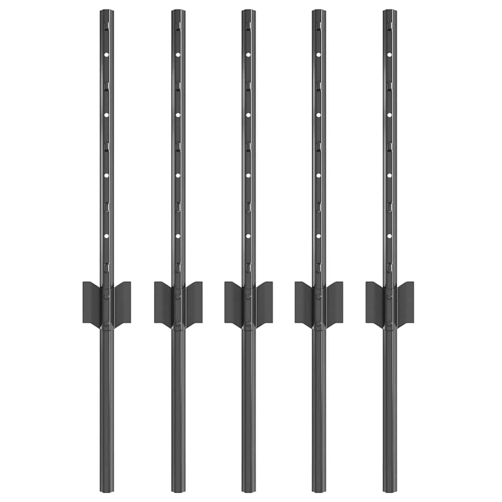 Palo per recinzione interrato in acciaio verniciato 80 cm grigio - Set 5 pezzi
